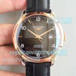 Swiss ETA 2892 Copy Longines Record Black Dial Rose Gold Bezel Watch